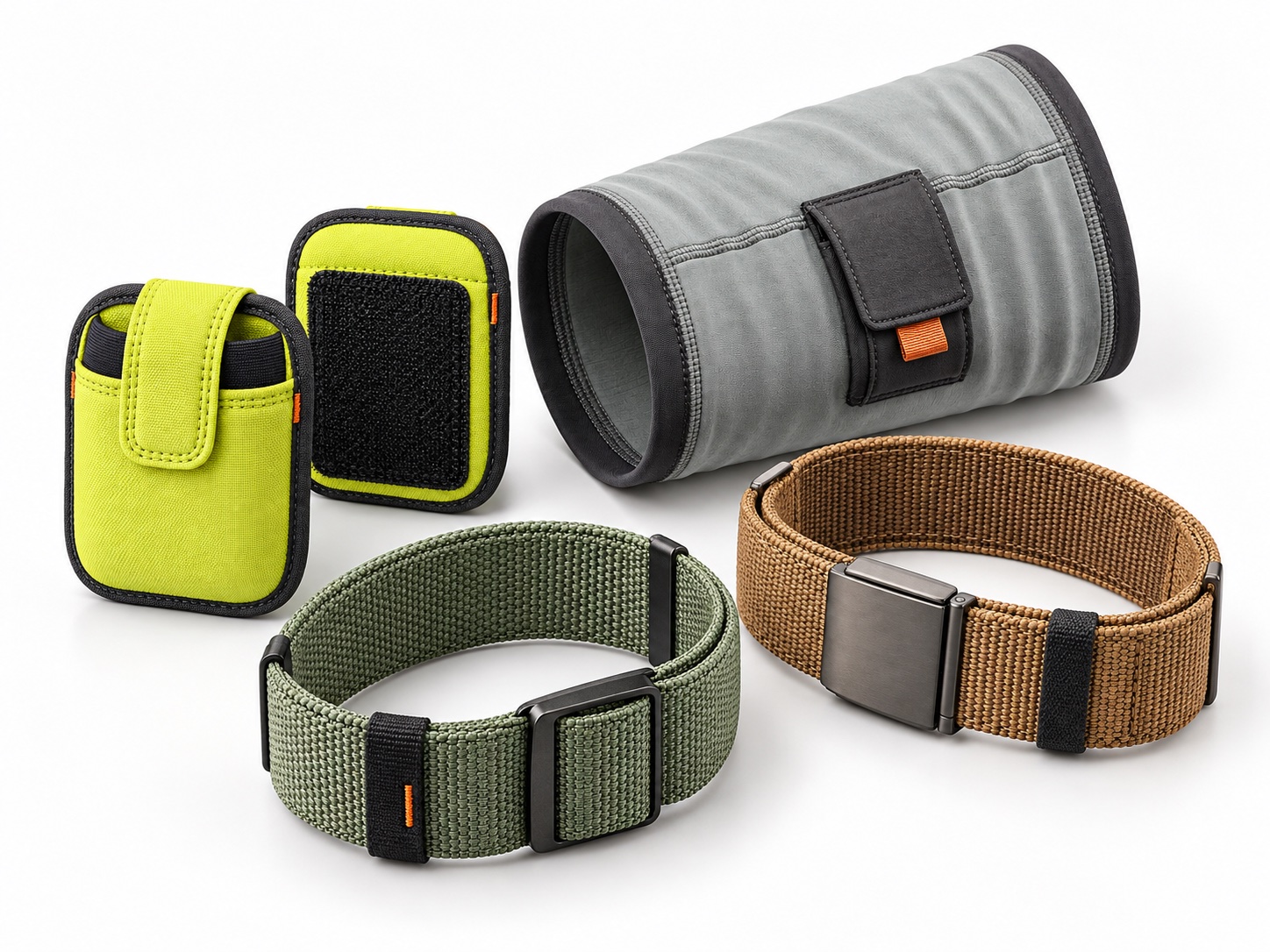 AI product concept: the PEIXING wearable accessories collection on a clean studio background
