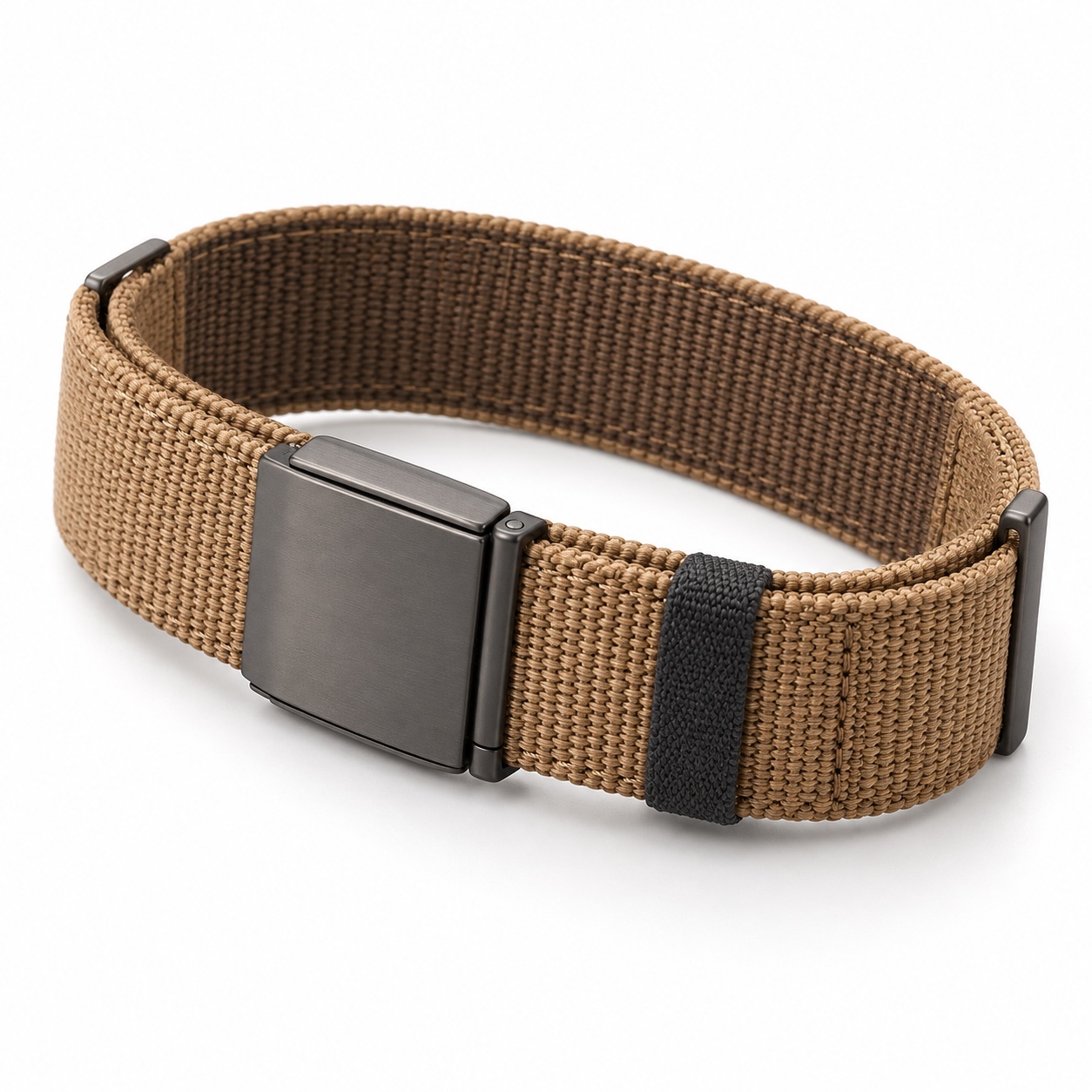 AI product concept: tan woven 4.0 accessory band on white